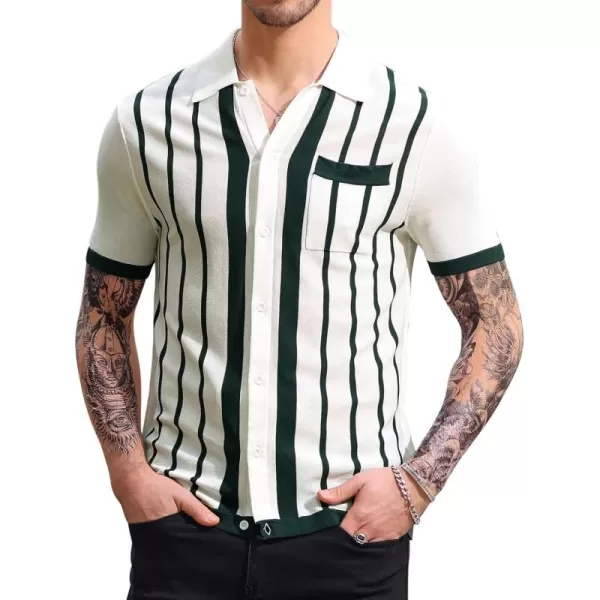 PJ PAUL JONES Mens Polo Shirts Vintage Striped Button Down Knitted Golf Shirts