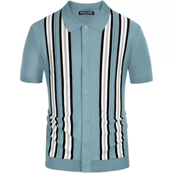 PJ PAUL JONES Mens Polo Shirts Vintage Striped Button Down Knitted Golf Shirts