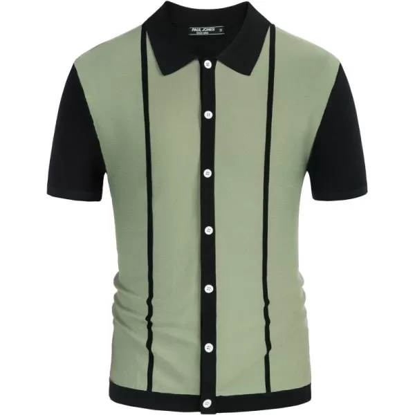 PJ PAUL JONES Mens Polo Shirts Vintage Striped Button Down Knitted Golf Shirts