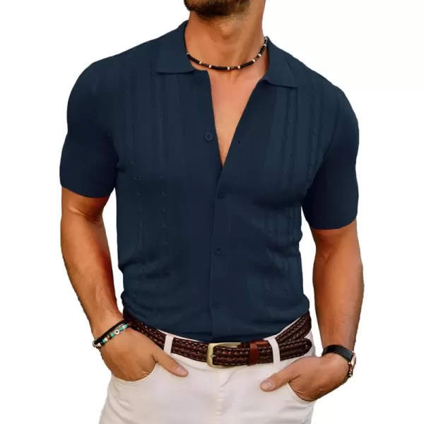 PJ PAUL JONES Mens Polo Shirts Vintage Striped Button Down Knitted Golf Shirts