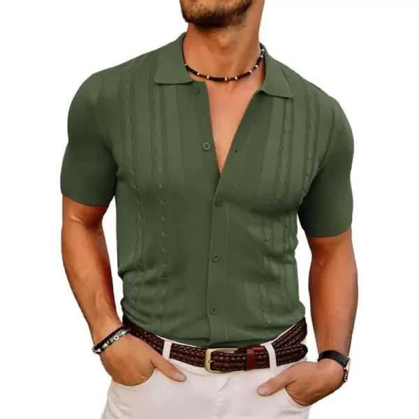 PJ PAUL JONES Mens Polo Shirts Vintage Striped Button Down Knitted Golf Shirts