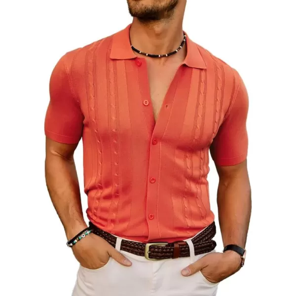 PJ PAUL JONES Mens Polo Shirts Vintage Striped Button Down Knitted Golf Shirts