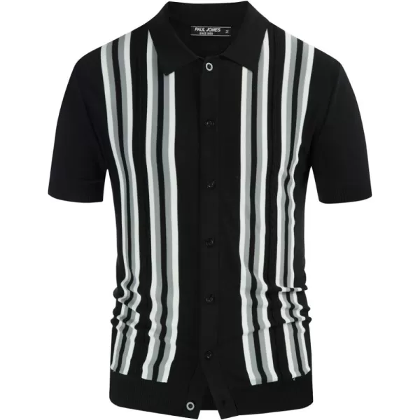 PJ PAUL JONES Mens Polo Shirts Vintage Striped Button Down Knitted Golf Shirts