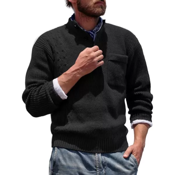 PJ PAUL JONES Men's Quarter Button Sweaters Casual Stand Collar Thermal Cable Knit Pullover Sweater