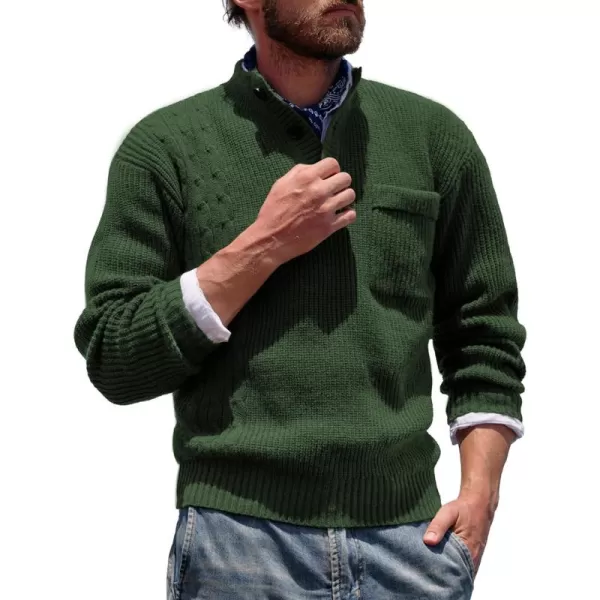 PJ PAUL JONES Men's Quarter Button Sweaters Casual Stand Collar Thermal Cable Knit Pullover Sweater