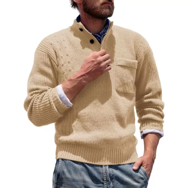 PJ PAUL JONES Men's Quarter Button Sweaters Casual Stand Collar Thermal Cable Knit Pullover Sweater