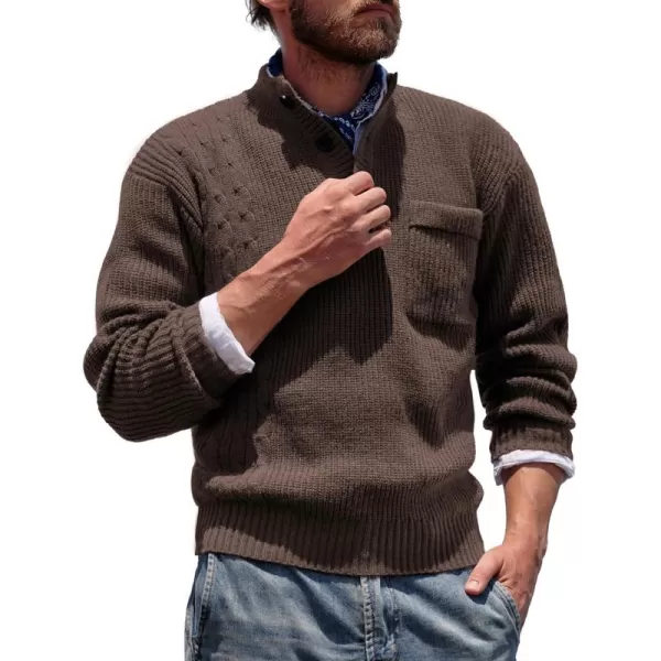 PJ PAUL JONES Men's Quarter Button Sweaters Casual Stand Collar Thermal Cable Knit Pullover Sweater