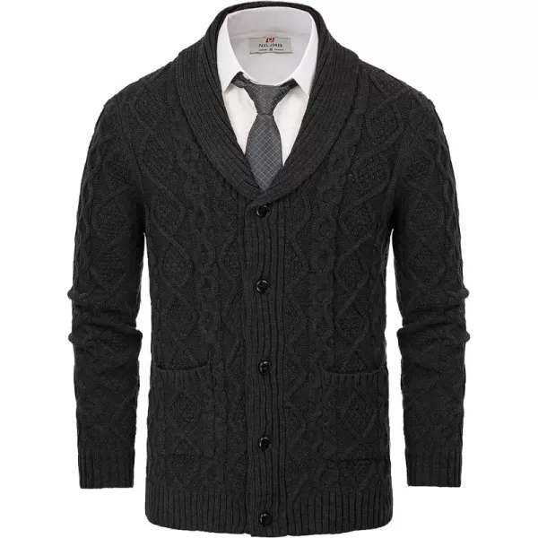 PJ PAUL JONES Men's Shawl Collar Cardigan Sweaters Cable Knitted Aran Sweater with Buttons