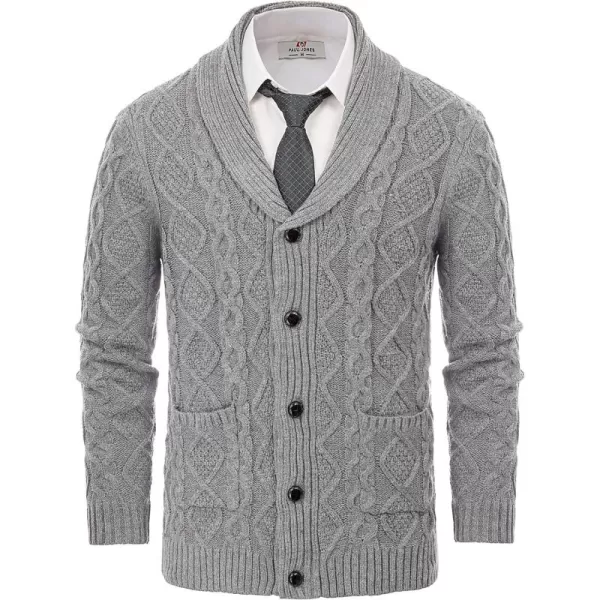 PJ PAUL JONES Men's Shawl Collar Cardigan Sweaters Cable Knitted Aran Sweater with Buttons