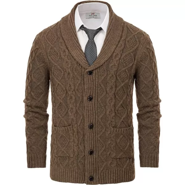PJ PAUL JONES Men's Shawl Collar Cardigan Sweaters Cable Knitted Aran Sweater with Buttons