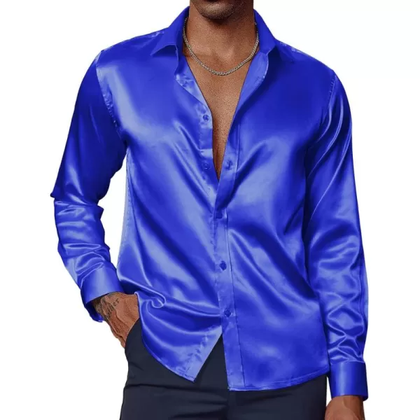 PJ PAUL JONES Men's Shiny Satin Dress Shirts Long Sleeve Button Down Silk Shirt with Bow Tie