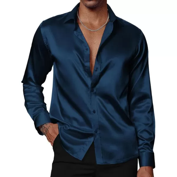 PJ PAUL JONES Men's Shiny Satin Dress Shirts Long Sleeve Button Down Silk Shirt with Bow Tie