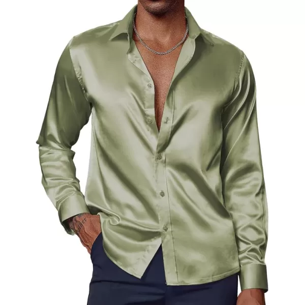 PJ PAUL JONES Men's Shiny Satin Dress Shirts Long Sleeve Button Down Silk Shirt with Bow Tie