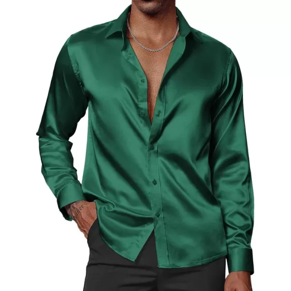 PJ PAUL JONES Men's Shiny Satin Dress Shirts Long Sleeve Button Down Silk Shirt with Bow Tie