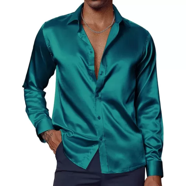 PJ PAUL JONES Men's Shiny Satin Dress Shirts Long Sleeve Button Down Silk Shirt with Bow Tie