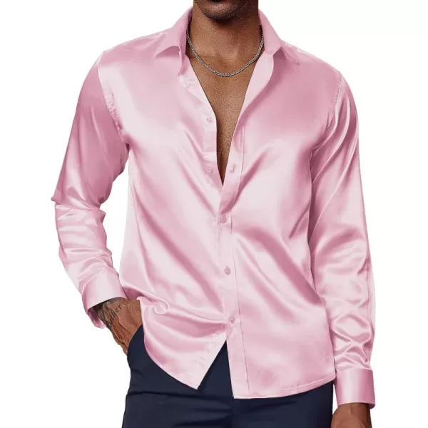 PJ PAUL JONES Men's Shiny Satin Dress Shirts Long Sleeve Button Down Silk Shirt with Bow Tie
