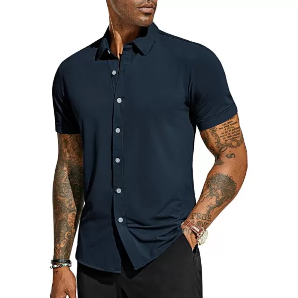 PJ PAUL JONES Mens Short Sleeve Casual Button Down Shirts 4-Way Stretch Travel Dress Shirt
