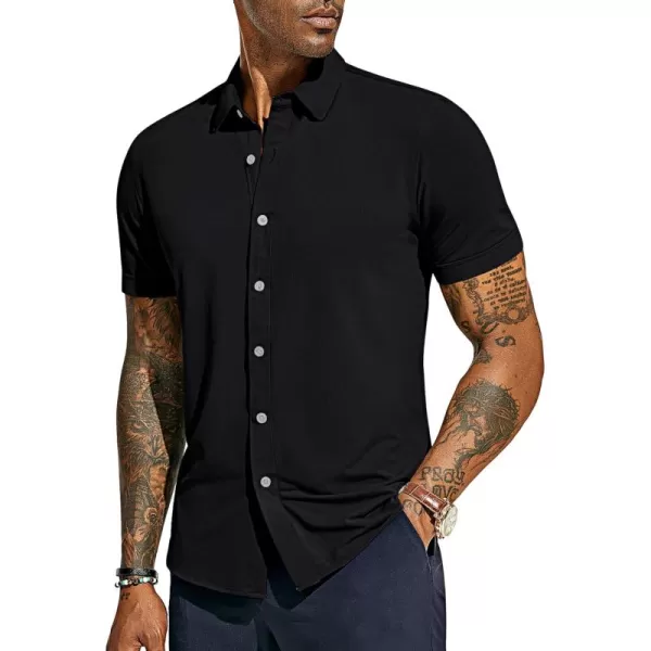 PJ PAUL JONES Mens Short Sleeve Casual Button Down Shirts 4-Way Stretch Travel Dress Shirt
