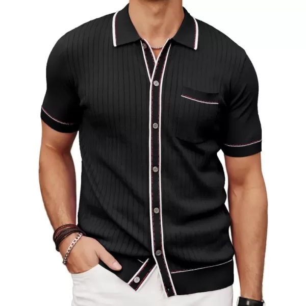 PJ PAUL JONES Men's Short Sleeve Knit Polo Shirt Vintage Button Down Golf Polo