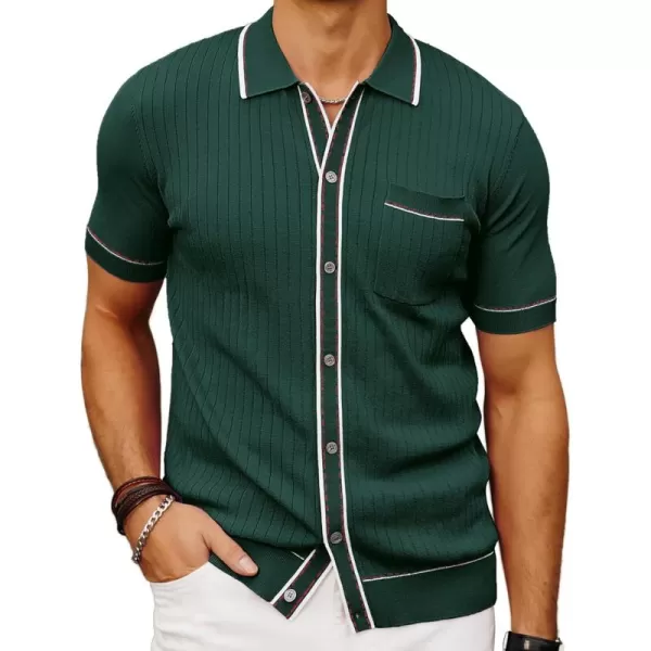 PJ PAUL JONES Men's Short Sleeve Knit Polo Shirt Vintage Button Down Golf Polo