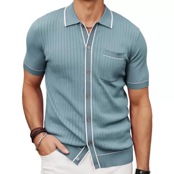 PJ PAUL JONES Men's Short Sleeve Knit Polo Shirt Vintage Button Down Golf Polo