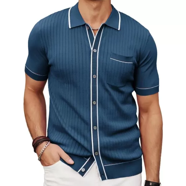 PJ PAUL JONES Men's Short Sleeve Knit Polo Shirt Vintage Button Down Golf Polo