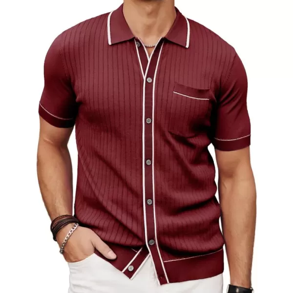 PJ PAUL JONES Men's Short Sleeve Knit Polo Shirt Vintage Button Down Golf Polo