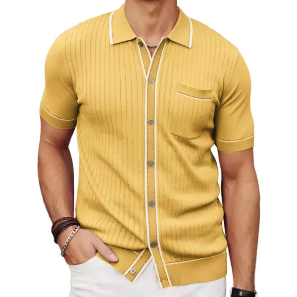 PJ PAUL JONES Men's Short Sleeve Knit Polo Shirt Vintage Button Down Golf Polo
