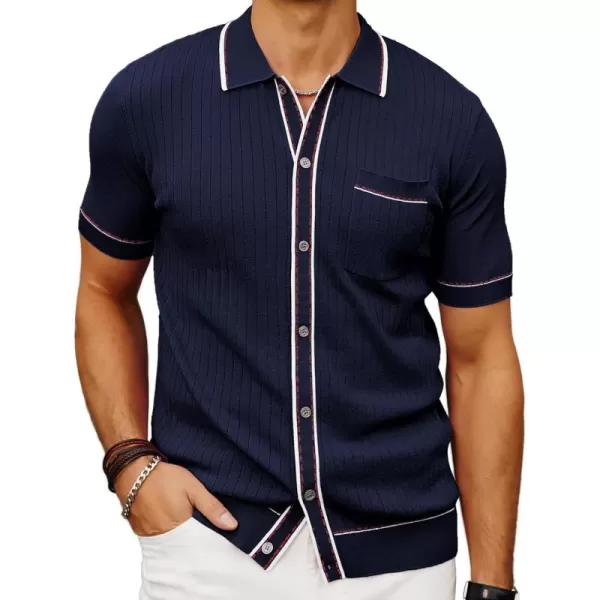 PJ PAUL JONES Men's Short Sleeve Knit Polo Shirt Vintage Button Down Golf Polo