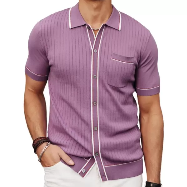 PJ PAUL JONES Men's Short Sleeve Knit Polo Shirt Vintage Button Down Golf Polo