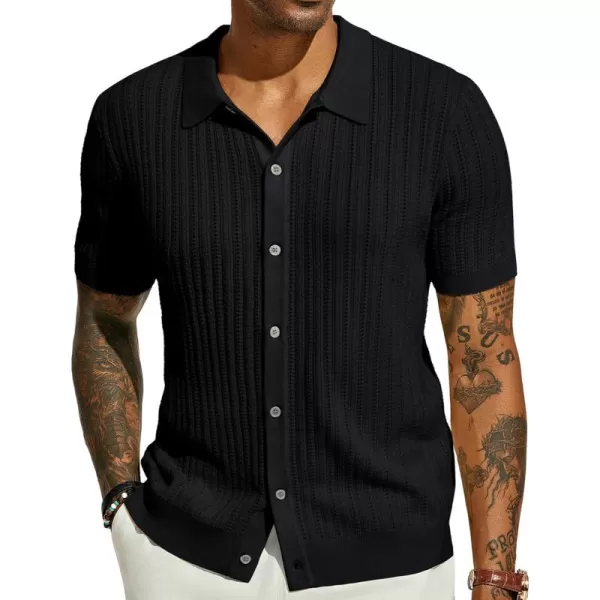 PJ PAUL JONES Mens Short Sleeve Knit Shirts Casual Button Down Polo Shirt Hollow Out Beach Shirt