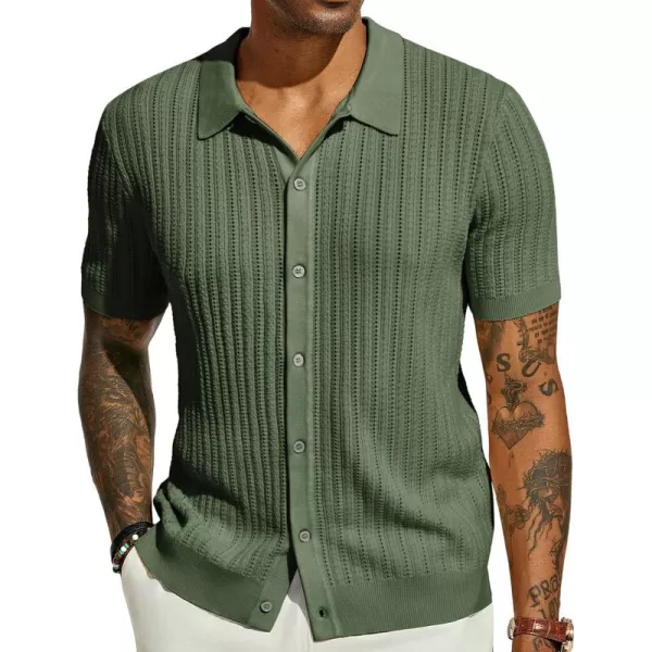 PJ PAUL JONES Mens Short Sleeve Knit Shirts Casual Button Down Polo Shirt Hollow Out Beach Shirt