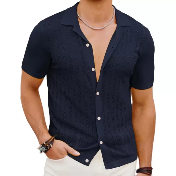 PJ PAUL JONES Mens Short Sleeve Textured Knit Shirt Breathable Button Down Polo Shirt