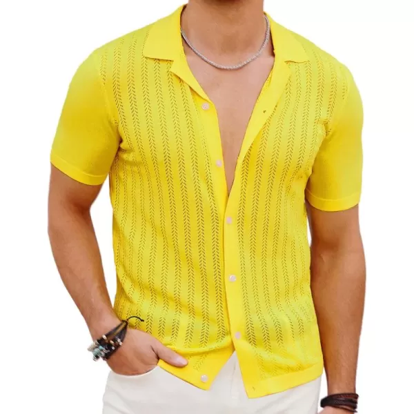 PJ PAUL JONES Mens Short Sleeve Textured Knit Shirt Breathable Button Down Polo Shirt