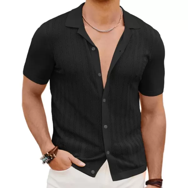 PJ PAUL JONES Mens Short Sleeve Textured Knit Shirt Breathable Button Down Polo Shirt
