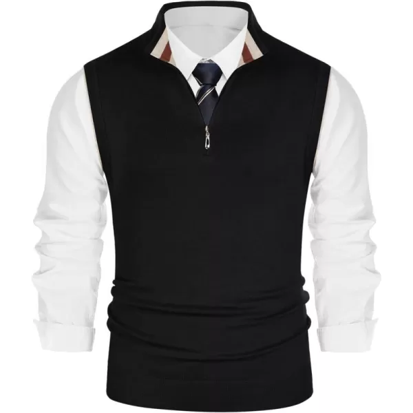 PJ PAUL JONES Mens Sweater Vest Quarter Zip Stand Collar Knitted Sweater Vests Sleeveless Pullover Knitwear