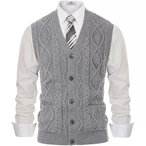 PJ PAUL JONES Men's Sweater Vest V-Neck Sleeveless Cable Knitted Cardigan Vest