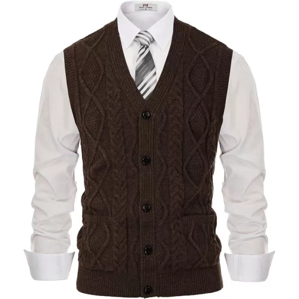 PJ PAUL JONES Men's Sweater Vest V-Neck Sleeveless Cable Knitted Cardigan Vest