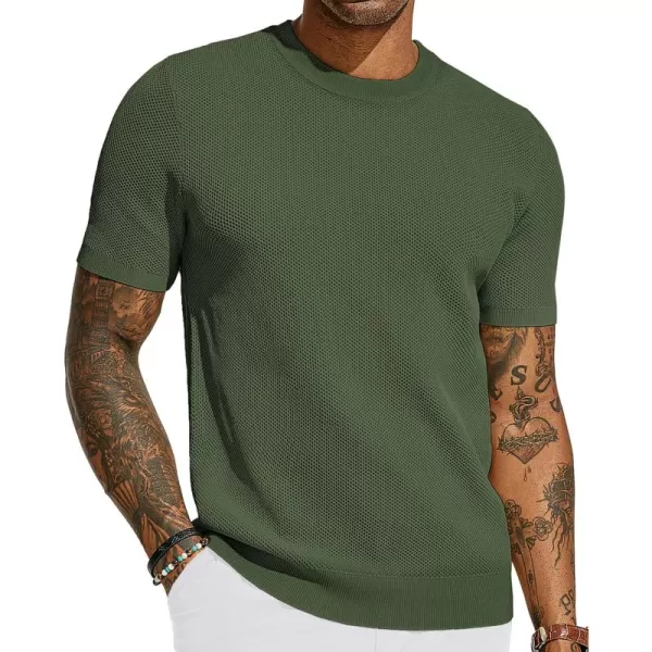 PJ PAUL JONES Men's T-Shirts Casual Knit Short Sleeve Crewneck Honeycomb Waffle Solid Knitted Pullover Tees