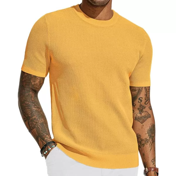PJ PAUL JONES Men's T-Shirts Casual Knit Short Sleeve Crewneck Honeycomb Waffle Solid Knitted Pullover Tees