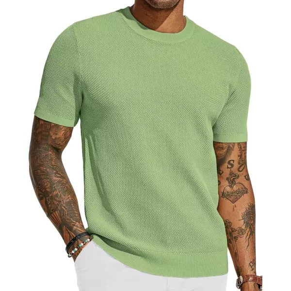 PJ PAUL JONES Men's T-Shirts Casual Knit Short Sleeve Crewneck Honeycomb Waffle Solid Knitted Pullover Tees