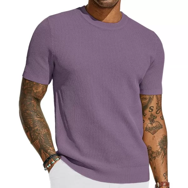 PJ PAUL JONES Men's T-Shirts Casual Knit Short Sleeve Crewneck Honeycomb Waffle Solid Knitted Pullover Tees