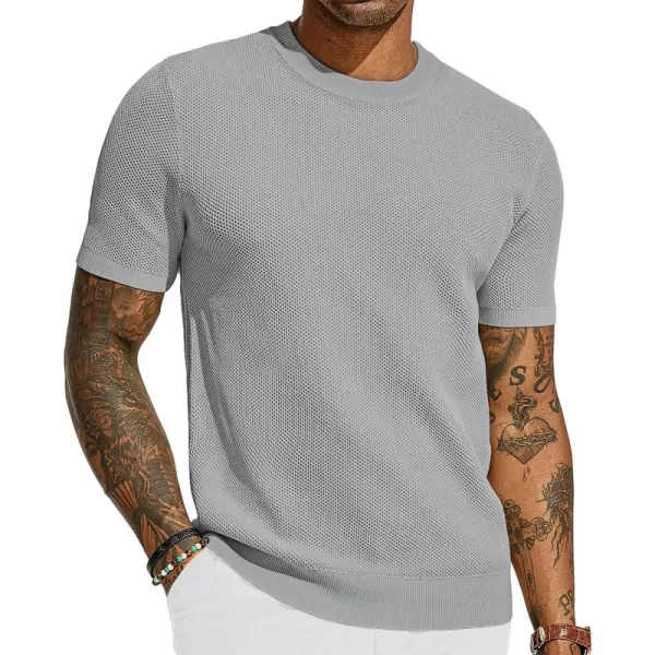 PJ PAUL JONES Men's T-Shirts Casual Knit Short Sleeve Crewneck Honeycomb Waffle Solid Knitted Pullover Tees