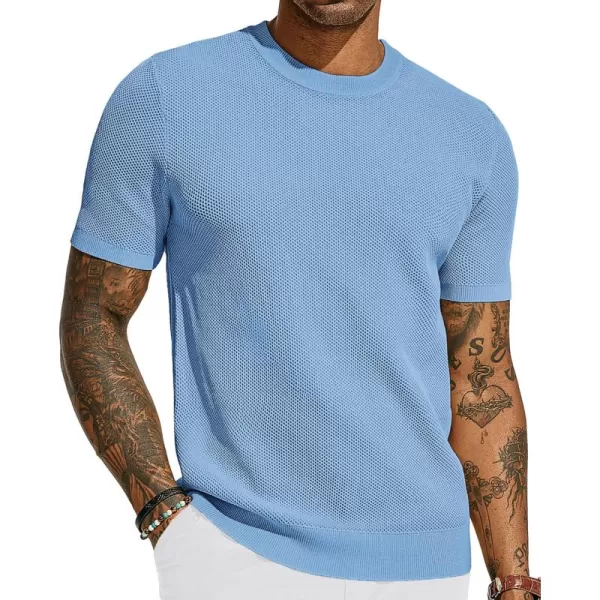 PJ PAUL JONES Men's T-Shirts Casual Knit Short Sleeve Crewneck Honeycomb Waffle Solid Knitted Pullover Tees
