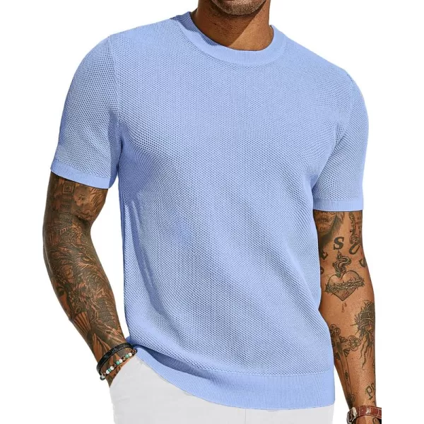 PJ PAUL JONES Men's T-Shirts Casual Knit Short Sleeve Crewneck Honeycomb Waffle Solid Knitted Pullover Tees
