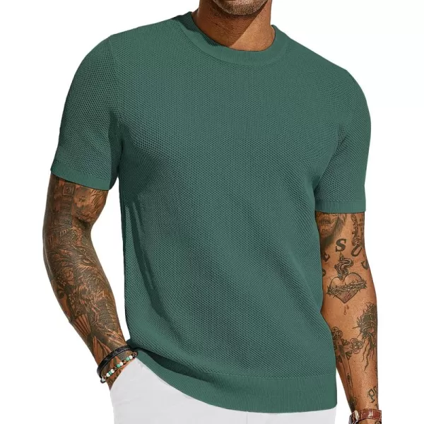 PJ PAUL JONES Men's T-Shirts Casual Knit Short Sleeve Crewneck Honeycomb Waffle Solid Knitted Pullover Tees