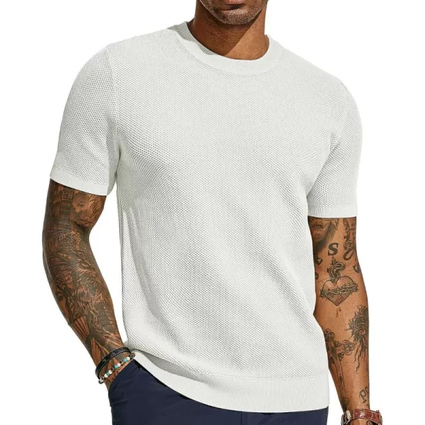 PJ PAUL JONES Men's T-Shirts Casual Knit Short Sleeve Crewneck Honeycomb Waffle Solid Knitted Pullover Tees