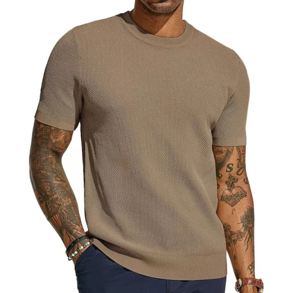PJ PAUL JONES Men's T-Shirts Casual Knit Short Sleeve Crewneck Honeycomb Waffle Solid Knitted Pullover Tees