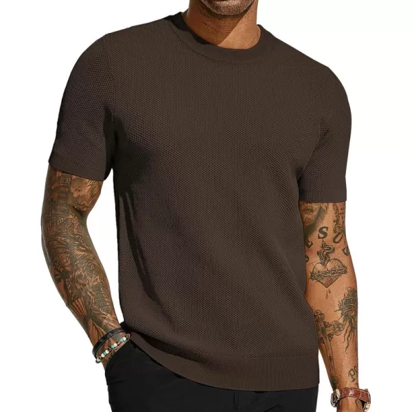 PJ PAUL JONES Men's T-Shirts Casual Knit Short Sleeve Crewneck Honeycomb Waffle Solid Knitted Pullover Tees