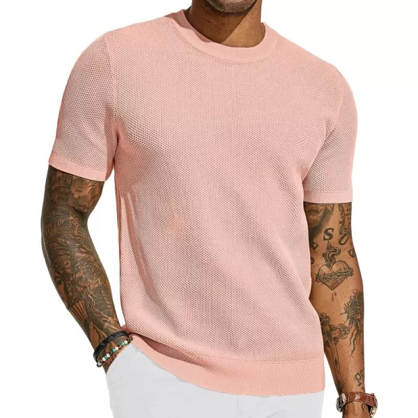 PJ PAUL JONES Men's T-Shirts Casual Knit Short Sleeve Crewneck Honeycomb Waffle Solid Knitted Pullover Tees